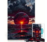 Puzzle da 1000 pezzi "Pianeta Rosso che sorge sull'oceano" per ragazzi, gioco di logica per tutta la famiglia, bordo trasparente, calda sorpresa (38x26cm)