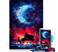 Puzzle da 1000 pezzi "Pianoforte sotto una luna cosmica" per adolescenti, gioco di logica, leggero e rilassante, taglio liscio, decorazione da parete (38x52cm)