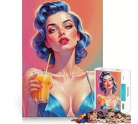 Puzzle da 1000 pezzi "Pin-up with Orange Juice" per adulti e adolescenti, ideale per stimolare la memoria, calmare e fuggire dalla realtà, con taglio liscio e un regalo speciale (50x75cm)