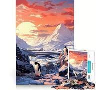 Puzzle da 1000 pezzi "Pinguini in un paesaggio montano innevato" per adulti, migliora la memoria, allevia l'ansia, con bordi netti, decorazione da parete (38x26cm)