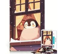 Puzzle da 1000 pezzi "Pinguino alla finestra, scena invernale" per adulti, gioco di logica stimolante, divertimento rilassante, bordi chiari, regalo memorabile (38x52cm)
