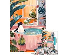 Puzzle da 1000 pezzi - Pinguino che fa il bagno in un ambiente lussureggiante Giocattolo educativo per l'apprendimento sfida impegnativa idea regalo (dimensioni 38x26cm)
