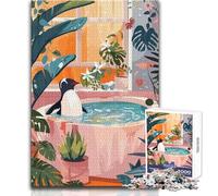 Puzzle da 1000 pezzi "Pinguino che fa il bagno in un ambiente lussureggiante" per adolescenti, gioco di pensiero logico interattivo, ideale come regalo per occasioni memorabili, dimensioni 38x52cm