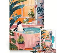 Puzzle da 1000 pezzi "Pinguino che fa il bagno in un ambiente lussureggiante" per adulti, gioco di logica e svago, bordi lisci, regalo perfetto (38x26cm)