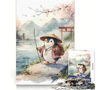 Puzzle da 1000 pezzi "Pinguino viaggiatore in un paesaggio giapponese" per adulti, gioco di logica e logica, ideale per il tempo libero, con bordi lisci e perfetto come regalo stagionale (38x52cm)