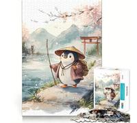 Puzzle da 1000 pezzi "Pinguino viaggiatore in un paesaggio giapponese" per adulti, gioco di logica e logica, ideale per il tempo libero, con bordi lisci e perfetto come regalo stagionale (38x52cm)