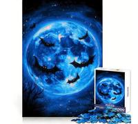 Puzzle da 1000 pezzi "Pipistrelli che volano davanti alla luna blu" per adolescenti,stimola la capacità di pensiero,favorisce la calma e favorisce la distrazione Taglio preciso Ottimo regalo (50x75cm)