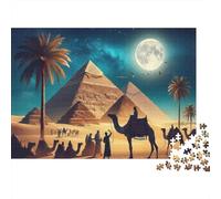 Puzzle da 1000 pezzi "Piramidi egizie di notte" con cammello e piramide, gioco educativo per adulti, decorazione per la casa, difficile e stimolante, regalo di compleanno. Dimensioni: 38x26 cm.
