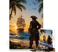 Puzzle da 1000 pezzi "Pirata sulla spiaggia al tramonto" per ragazzi, facile da costruire, per il tempo libero, con taglio preciso, regalo di Babbo Natale (38x26cm)