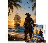 Puzzle da 1000 pezzi "Pirata sulla spiaggia al tramonto" per ragazzi, gioco stimolante per la mente, hobby tranquillo, taglio preciso, regalo stagionale (38x52cm)