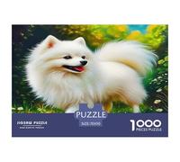 Puzzle da 1000 pezzi Pomerania: soffice cane bianco che sorride allegramente per adulti e adolescenti, gioco educativo di decompressione, 70x50 cm/1000 pezzi