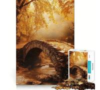 Puzzle da 1000 pezzi: Ponte di pietra autunnale sul ruscello,decorazione pulita e adatta,gioco di abilità mentale,momento di relax,decorazione natalizia da parete (38x26cm)