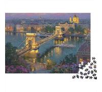 Puzzle da 1000 pezzi "Ponte d'Oro sul fiume" con vista notturna sulla città,adulti. Gioco educativo, decorazione per la casa, difficile e perfetto come Dimensioni: 70x50 cm.