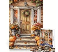 Puzzle da 1000 pezzi "Porta d'autunno con zucche e ghirlanda" per adulti, un passatempo rilassante e stimolante per la logica Perfetto come regalo di Natale (38x26cm)