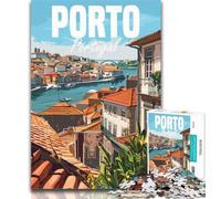 Puzzle da 1000 pezzi Porto Portogallo Viaggio Puzzle da 1000 pezzi per adolescenti, arte a carboncino Staycation Kill Time per la decorazione della casa 26x38cm