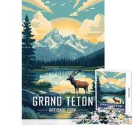 Puzzle da 1000 pezzi poster del Parco Nazionale del Grand Teton decorazione per la casa giocattoli ottimo regalo giochi educativi con poster abbinato e foglio di quiz dimensioni 50x75cm