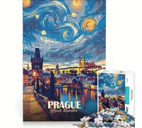 Puzzle da 1000 pezzi Praga Repubblica Ceca Notte stellata Arte Gioco per famiglie Attività divertenti a casa compleanno e Natale 38x52cm