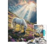 Puzzle da 1000 pezzi "Prato soleggiato con cavalli" per ragazzi Difficile ogni pezzo è unico Giocattolo educativo 38x26cm