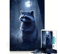 Puzzle da 1000 pezzi "Procione nella foresta al chiaro di luna" per adolescenti, ideale per rafforzare la memoria e il legame familiare, con bordi precisi e un regalo premuroso (50x75cm)