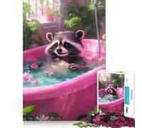 Puzzle da 1000 pezzi "Procione nella vasca rosa" per adolescenti, gioco di logica fine, divertimento rilassante, decorazione da parete con bordi puliti (38x26cm)