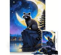 Puzzle da 1000 pezzi "Procione sotto il cielo illuminato dalla luna" per adolescenti, gioco per l'esercizio mentale, design rilassante, assemblaggio, regalo prezioso (38x52cm)