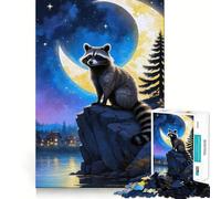 Puzzle da 1000 pezzi "Procione sotto il cielo illuminato dalla luna" per adolescenti, ideale per migliorare la memoria, per un relax informale e per esporre opere d'arte dai tagli netti (38x26cm)