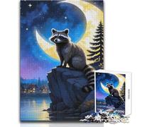 Puzzle da 1000 pezzi Procione sotto il cielo illuminato dalla luna Un modo rilassante per riempire il tempo libero Giocattolo da gioco con taglio preciso e costante Dimensioni: 50x75cm