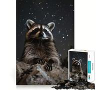 Puzzle da 1000 pezzi "Procione sotto il cielo notturno" per adolescenti, gioco di logica mentale, tranquillo, taglio preciso, articolo dei desideri di Babbo Natale (38x52cm)