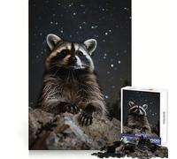 Puzzle da 1000 pezzi "Procione sotto il cielo notturno" per adolescenti, gioco per allenare la mente, design rilassante, regalo prezioso (38x26cm)