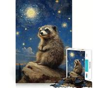 Puzzle da 1000 pezzi Procione sotto un cielo stellato per ragazzi, gioco intelligente per interni, taglio preciso, (38x26cm)
