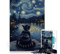 Puzzle da 1000 pezzi "Procione sotto una notte stellata" per adolescenti, gioco per l'esercizio mentale, design rilassante, assemblaggio, regalo prezioso (38x26cm)