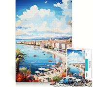 Puzzle da 1000 pezzi "Promenade di Cannes",dipinto dai bordi sottili,gioco di abilità per la mente,rilassante,regalo di Natale (38x52cm)