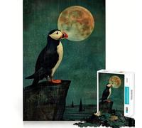 Puzzle da 1000 pezzi "Pulcinella di mare al chiaro di luna" per ragazzi, gioco intelligente, momento di relax, immagine da assemblare, regalo adorabile (38x26cm)