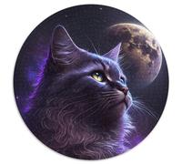 Puzzle da 1000 pezzi "Purple Moon Cat", puzzle rotondo da 1000 pezzi, rompicapo fai da te impegnativo, gioco perfetto per famiglie o regalo decorativo (dimensioni 67,5x67,5 cm).