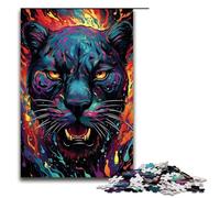 Puzzle da 1000 pezzi puzzle colorati con scarabocchio motivo pantera nera per adulti gioco educativo in legno 75x50 cm
