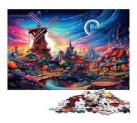 Puzzle da 1000 pezzi puzzle colorato arcobaleno con mulino a vento città puzzle per adulti puzzle di carta decorazione per la famiglia 1000 pezzi (38x26 cm)