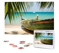 Puzzle da 1000 pezzi - Puzzle con foglie di cocco in barca sul mare per adulti impegnativi puzzle con immagine personalizzata puzzle in legno 75 x 50 cm