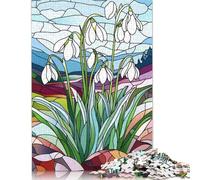 Puzzle da 1000 pezzi, puzzle di carta con vetrate colorate e bucaneve, gioco educativo, sfida, giocattolo, come regalo di Natale, 38x26 cm/1000 pezzi