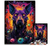 Puzzle da 1000 pezzi puzzle in legno psichedelico colorato a forma di Doberman per adulti attività per famiglie rompicapo decorazioni per la casa regalo per le vacanze 1000 pezzi (75x50 cm)