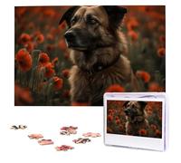 Puzzle da 1000 pezzi Puzzle personalizzato per adulti Cane nel campo di fiori Puzzle personalizzato da foto Puzzle in legno Puzzle classico per regali di compleanno di nozze in famiglia