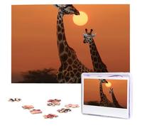 Puzzle da 1000 pezzi Puzzle personalizzato per adulti Giraffa al tramonto Puzzle personalizzato da foto Puzzle in legno classico per regali di compleanno di nozze in famiglia