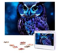 Puzzle da 1000 pezzi Puzzle personalizzato per adulti Gufo blu Puzzle personalizzato da foto Puzzle in legno classico per regali di compleanno di nozze in famiglia