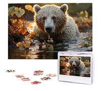 Puzzle da 1000 pezzi Puzzle personalizzato per adulti Orso che attraversa il fiume Puzzle personalizzato da foto Puzzle in legno classico per regali di compleanno di nozze in famiglia