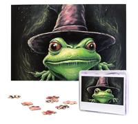 Puzzle da 1000 pezzi Puzzle personalizzato per adulti rana verde che indossa un cappello Puzzle personalizzato da foto Puzzle in legno classico per regali di compleanno di nozze in famiglia