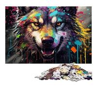 Puzzle da 1000 pezzi, puzzle psichedelici con lupo per adulti, relax e sfida, decorazioni per la casa colorate, amici, 50x75CM/19,68x29,52 pollici