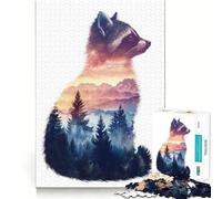 Puzzle da 1000 pezzi "Raccoon Mountain Sunset" per adolescenti, ideale per sviluppare la memoria, facile da realizzare, con bordi puliti, perfetto per Natale (38x26cm)