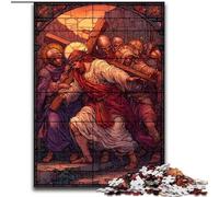 Puzzle da 1000 pezzi raffigurante Gesù in vetro colorato per adulti e adolescenti, gioco stimolante e interazione tra genitori e figli in famiglia (50x75cm)