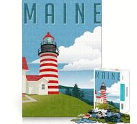 Puzzle da 1000 pezzi raffigurante il faro del Maine,un'opera d'arte natalizia e divertente per stimolare la mente e creare un'atmosfera di pace (38x26cm)