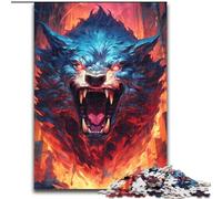 Puzzle da 1000 pezzi raffigurante il lupo in fiamme, per adulti, dimensioni 50x75cm, perfetto per adolescenti e collezionisti, ideale come decorazione per la casa e regalo da viaggio.