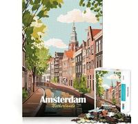 Puzzle da 1000 pezzi raffigurante il panorama urbano di Amsterdam,Paesi Bassi,con canali e illustrazioni Taglio preciso,gioco stimolante per la mente,divertimento e regalo di Natale (38x52cm)